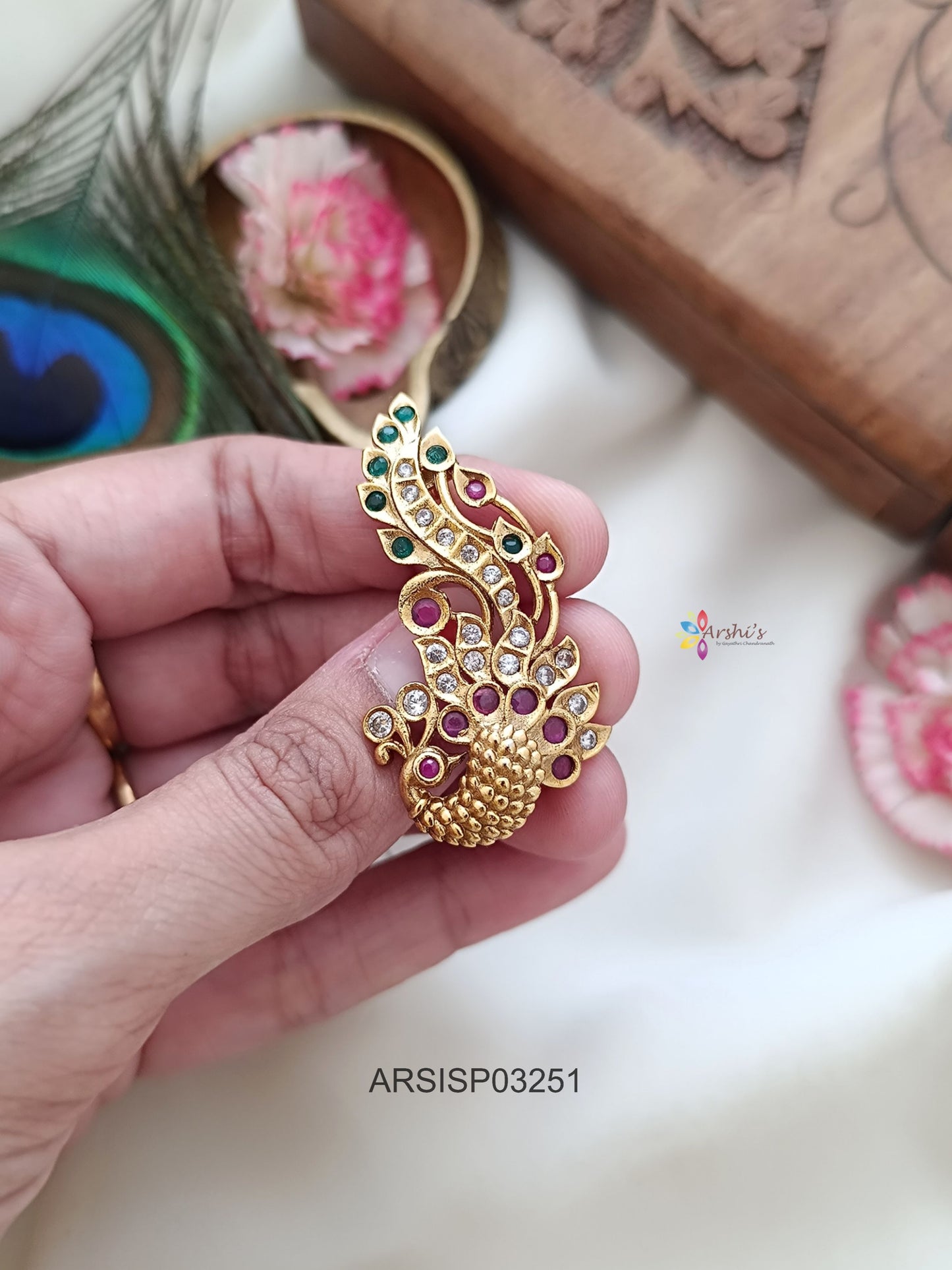 Peacock Stone Saree Pin