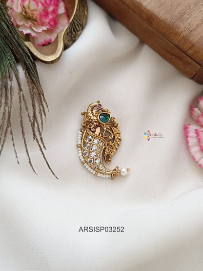 Peacock Stone and Pearl Saree Pin
