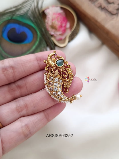 Peacock Stone and Pearl Saree Pin