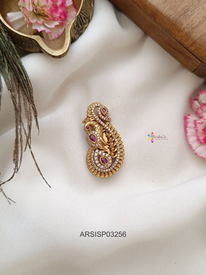 Peacock Red and White Stone Saree Pin