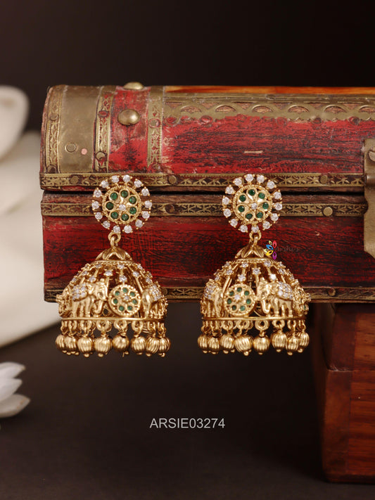 Elephant Design Green Stone Jhumka