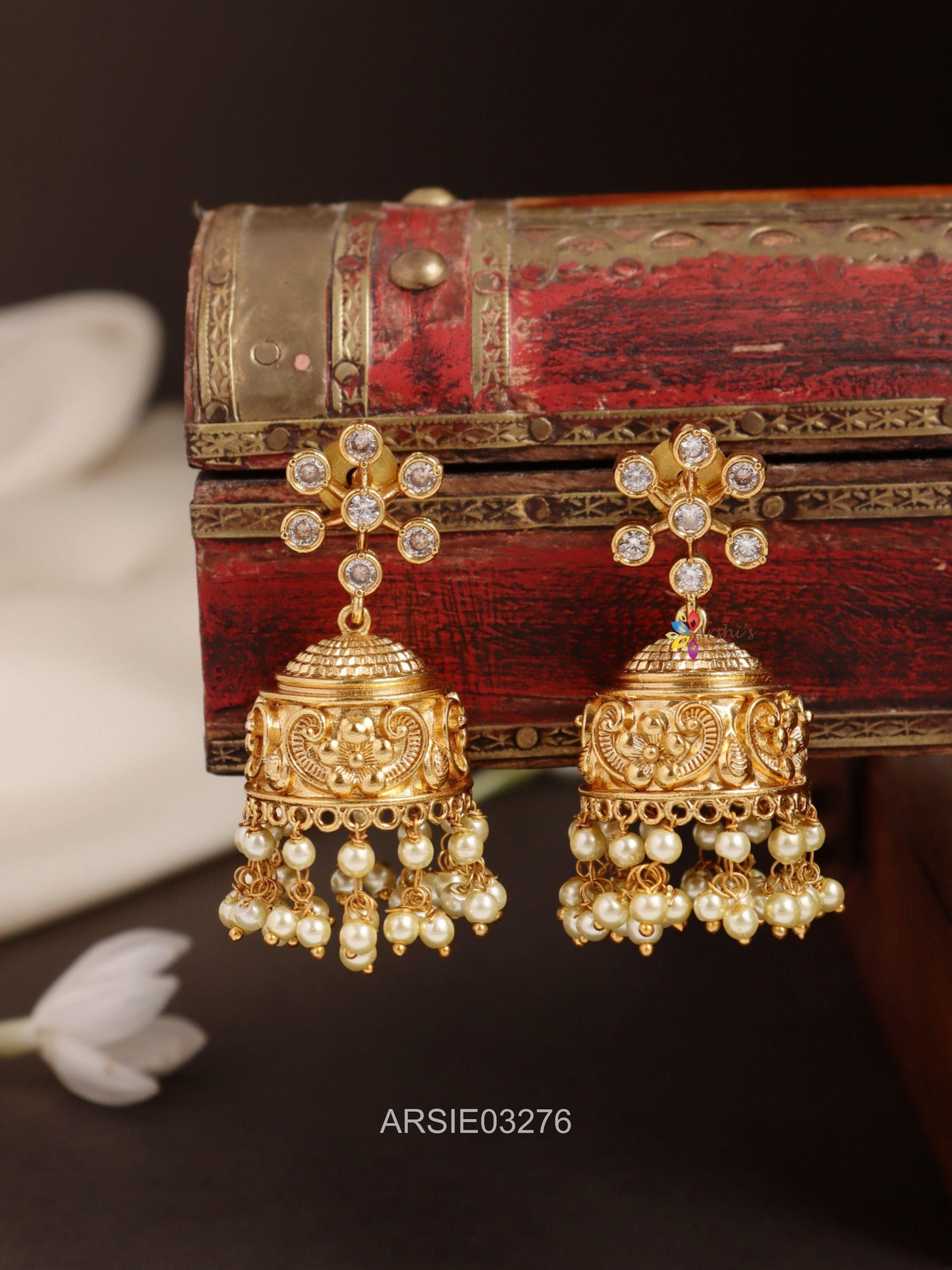 White Stone Pearl Drop Jhumka