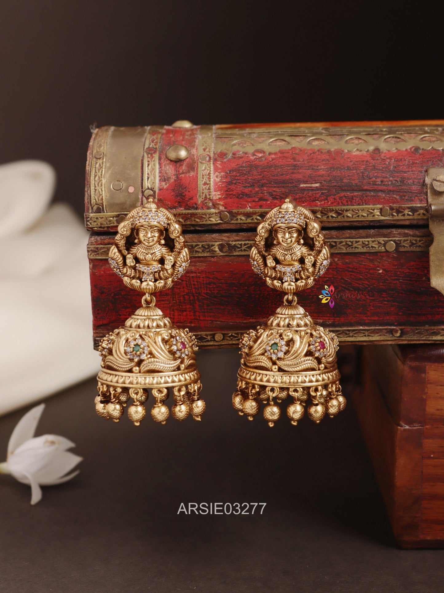 Temple Gold Bead Jhumka