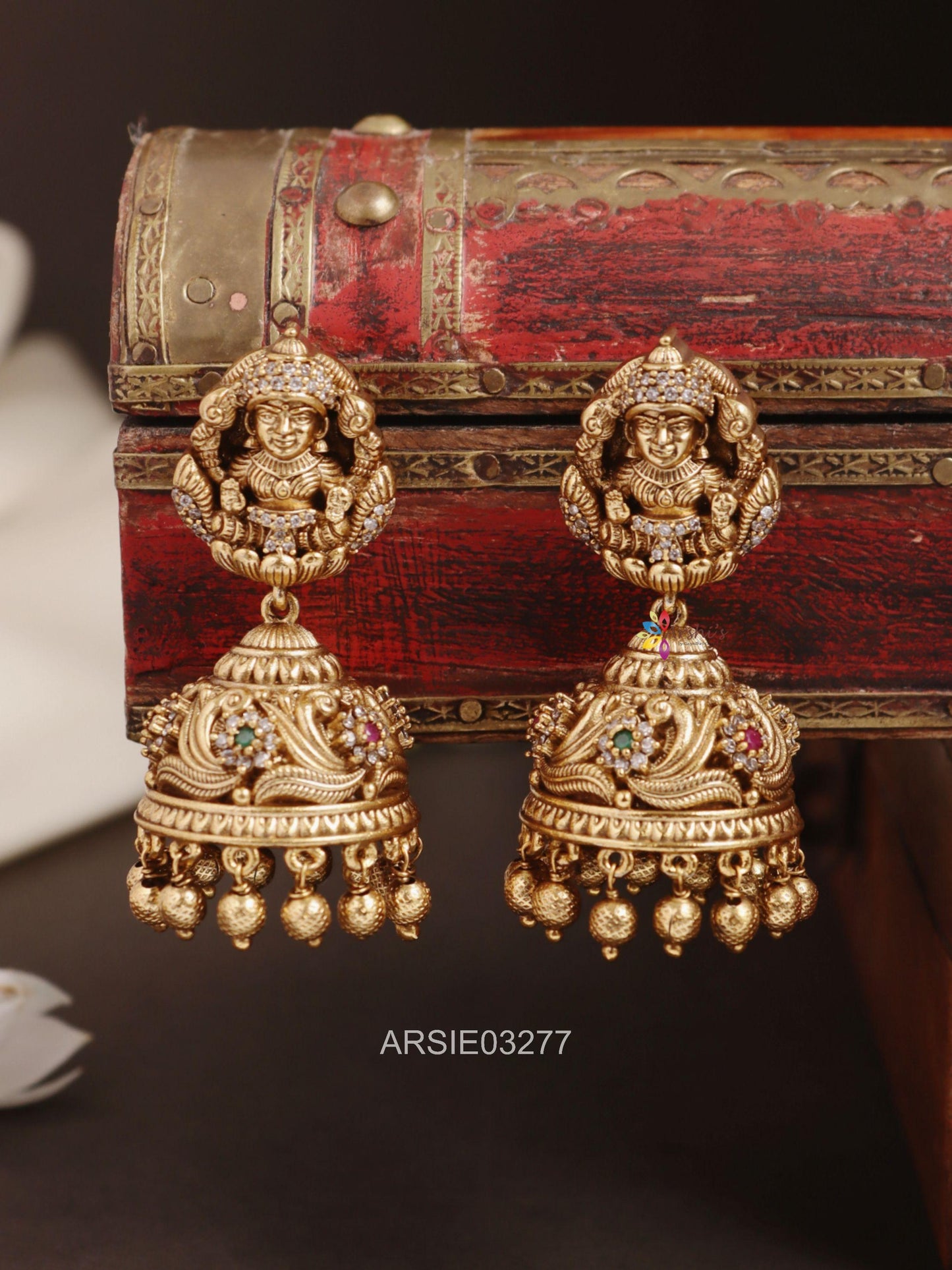 Temple Gold Bead Jhumka