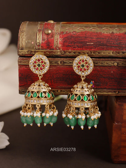 Stone Green Bead Jhumka