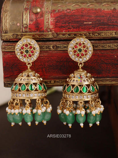 Stone Green Bead Jhumka