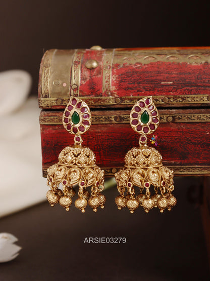 Mango Gold Bead Jhumka