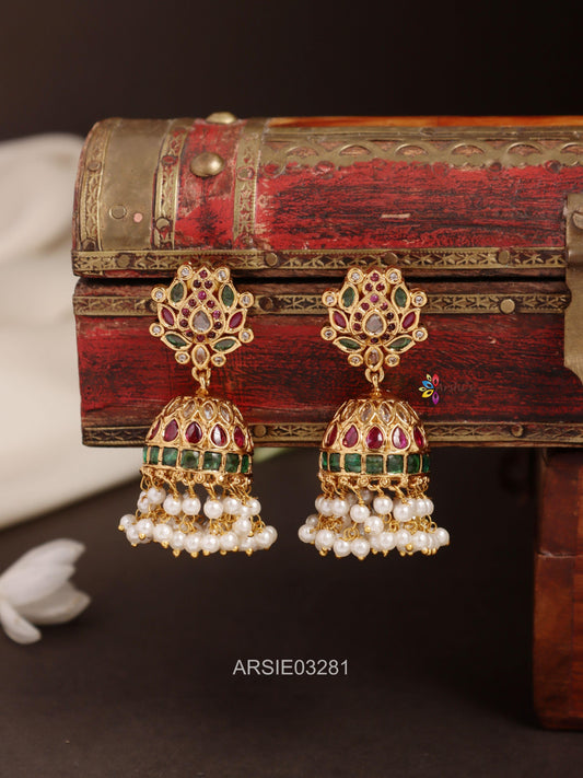 Kemp and Green Stone Pearl Drop Jhumka