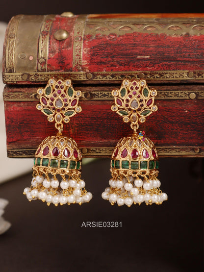 Kemp and Green Stone Pearl Drop Jhumka