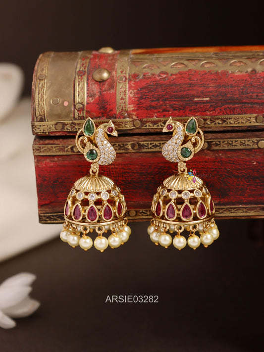 Peacock Kemp Stone Jhumka