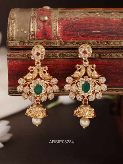 Dual Peacock White Stone Earrings