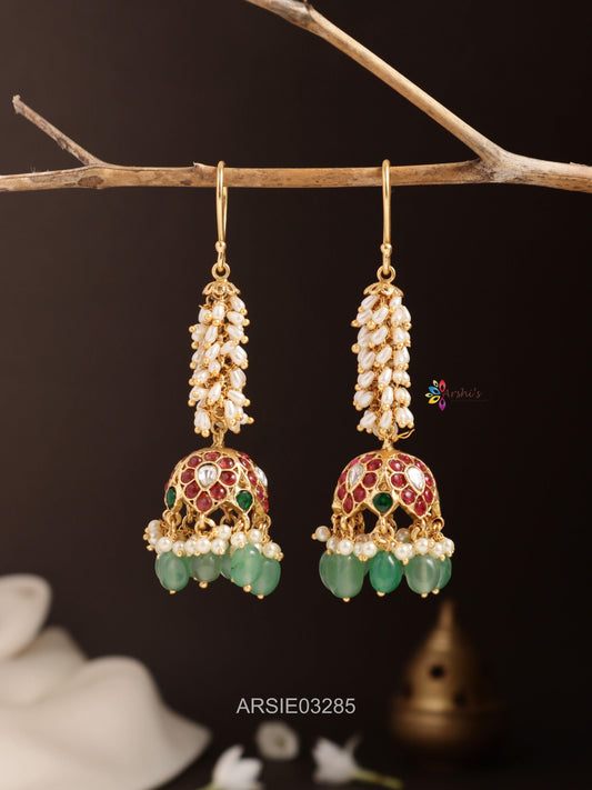 Pearl Green Bead Long Hook Jhumka