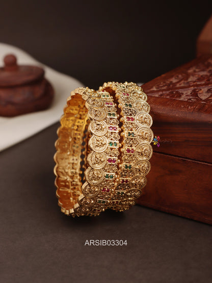 Lakshmi Coin Kemp Stone Kada Bangles