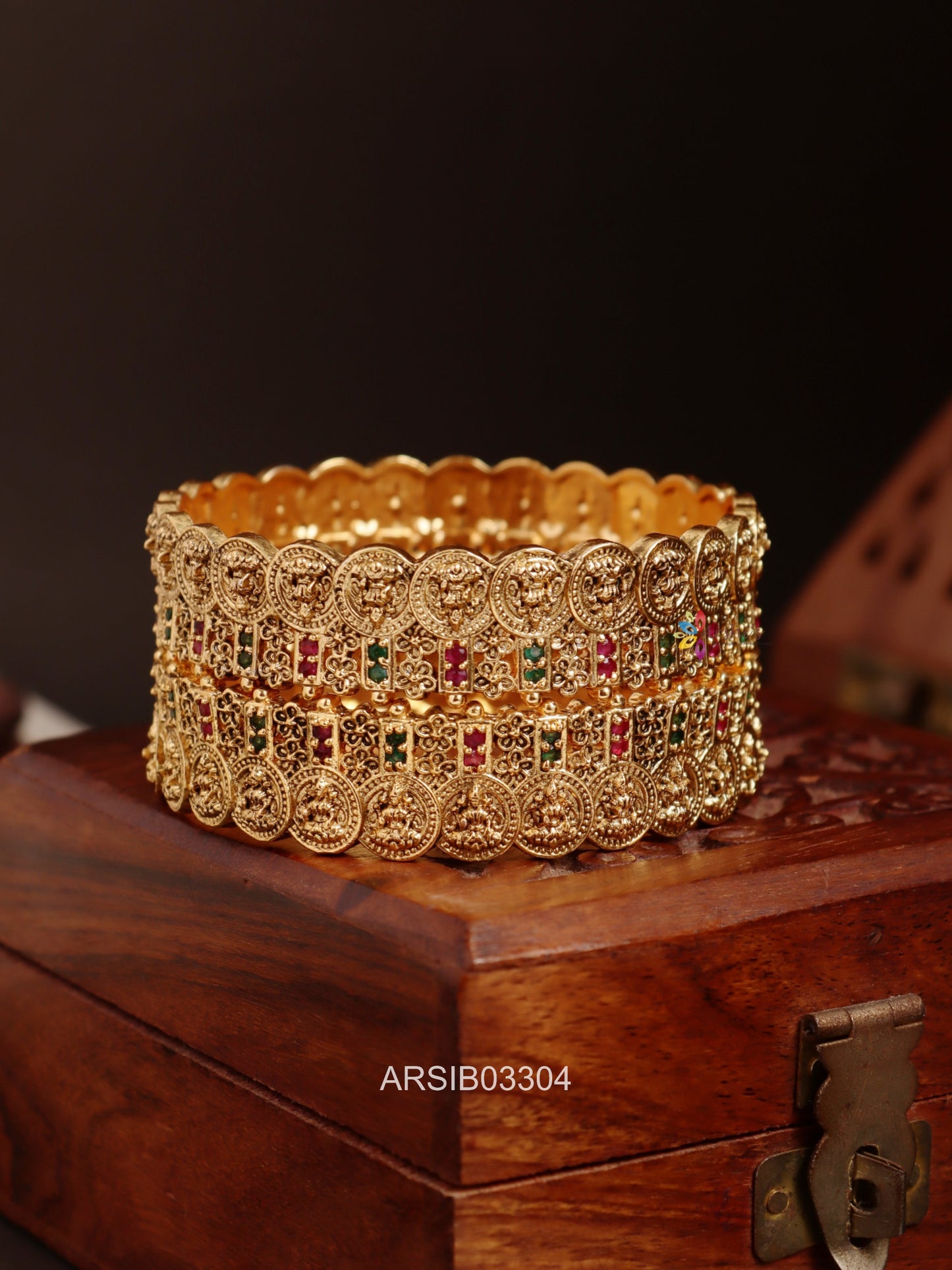 Lakshmi Coin Kemp Stone Kada Bangles