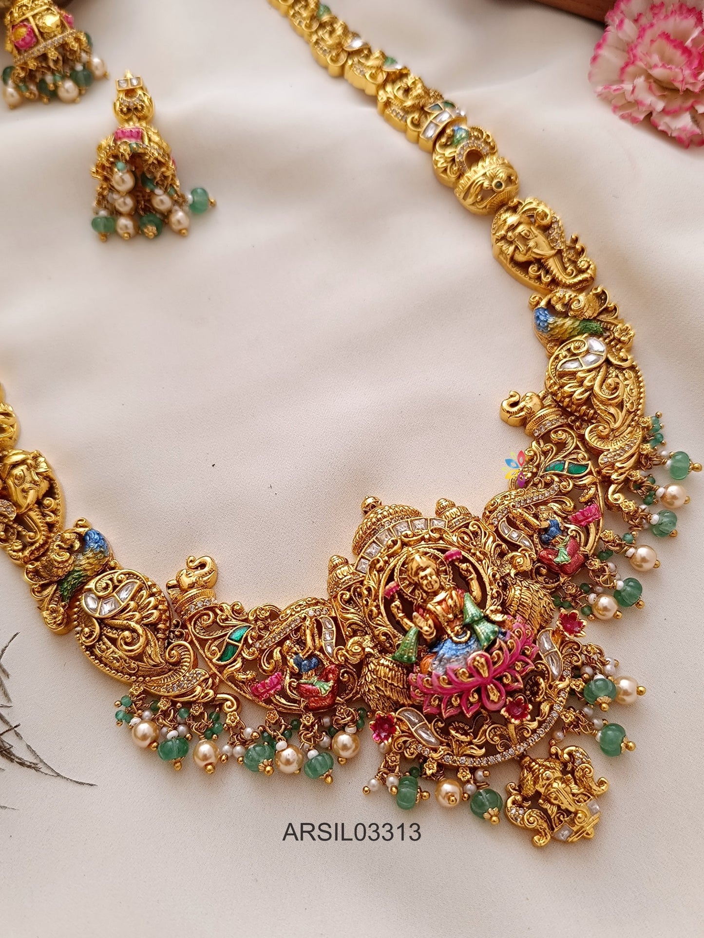 Bridal Temple Gold and Pearl Drop Long Haram