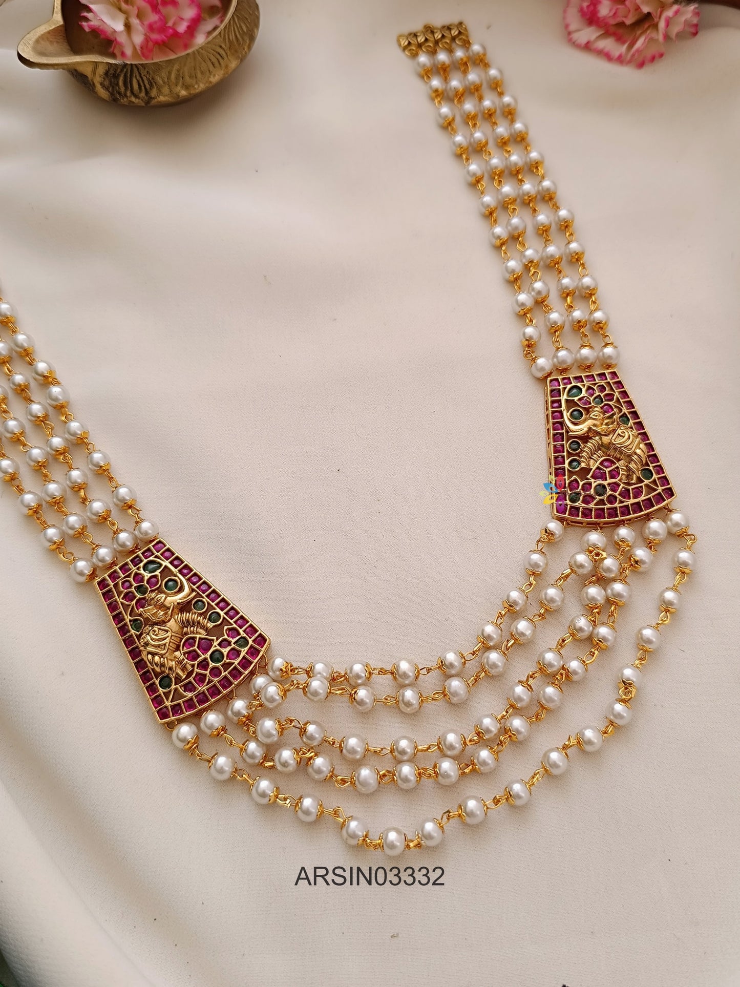 Four Layer Pearl Mugappu Necklace