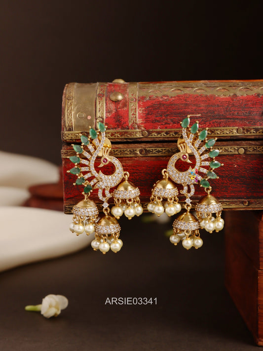 Peacock Emerald Stone Earrings