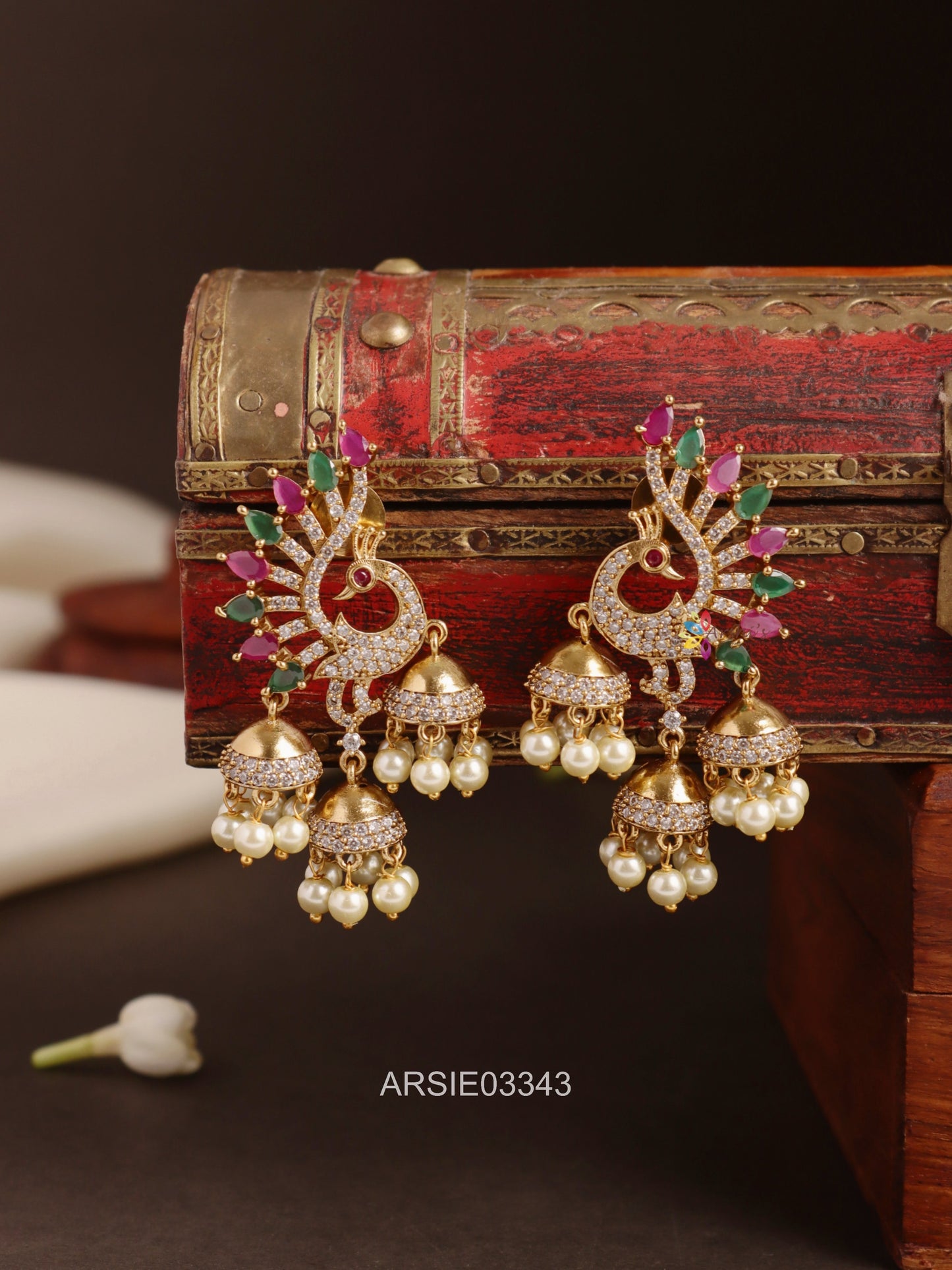 Peacock Kemp and Green Stone Earrings