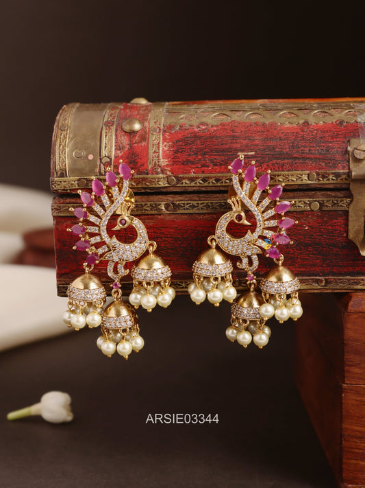 Peacock Kemp and White Stone Earrings