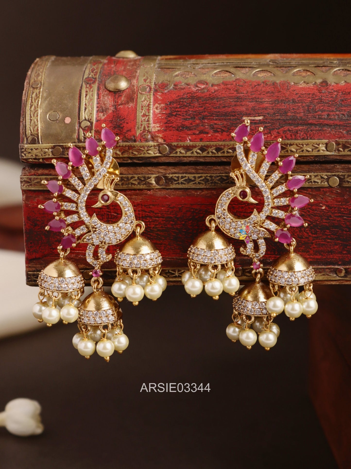 Peacock Kemp and White Stone Earrings