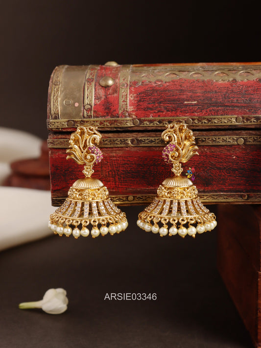 Bridal Peacock Red and White Stone Jhumka