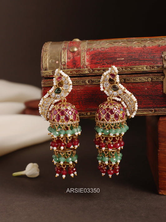 Bridal Peacock Kemp and Beaded Jhumka