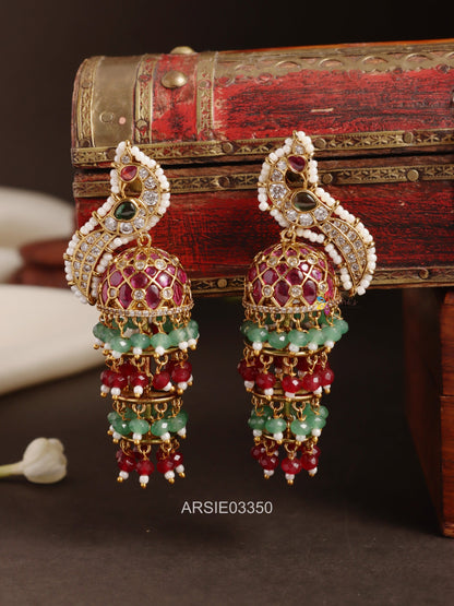 Bridal Peacock Kemp and Beaded Jhumka