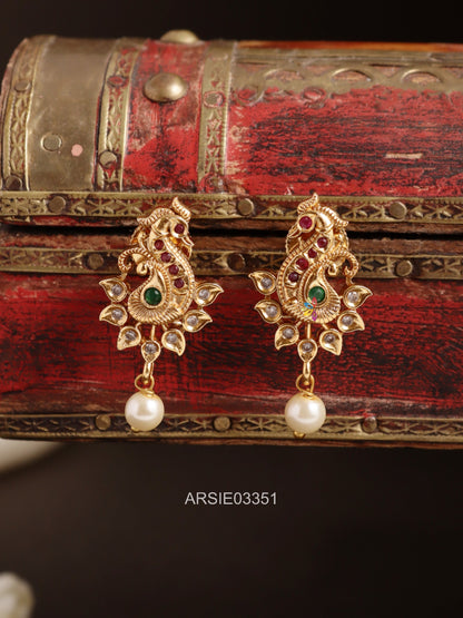 Peacock Single Pearl Drop Earrings