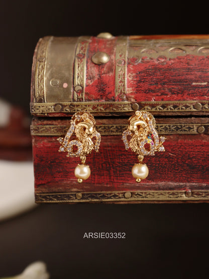 Peacock Stone Pearl Drop Earrings