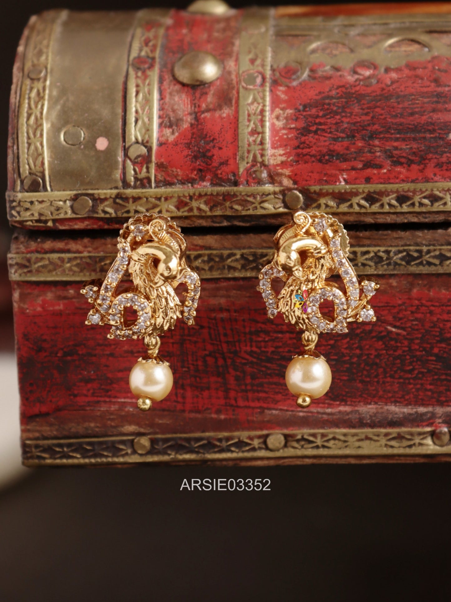 Peacock Stone Pearl Drop Earrings