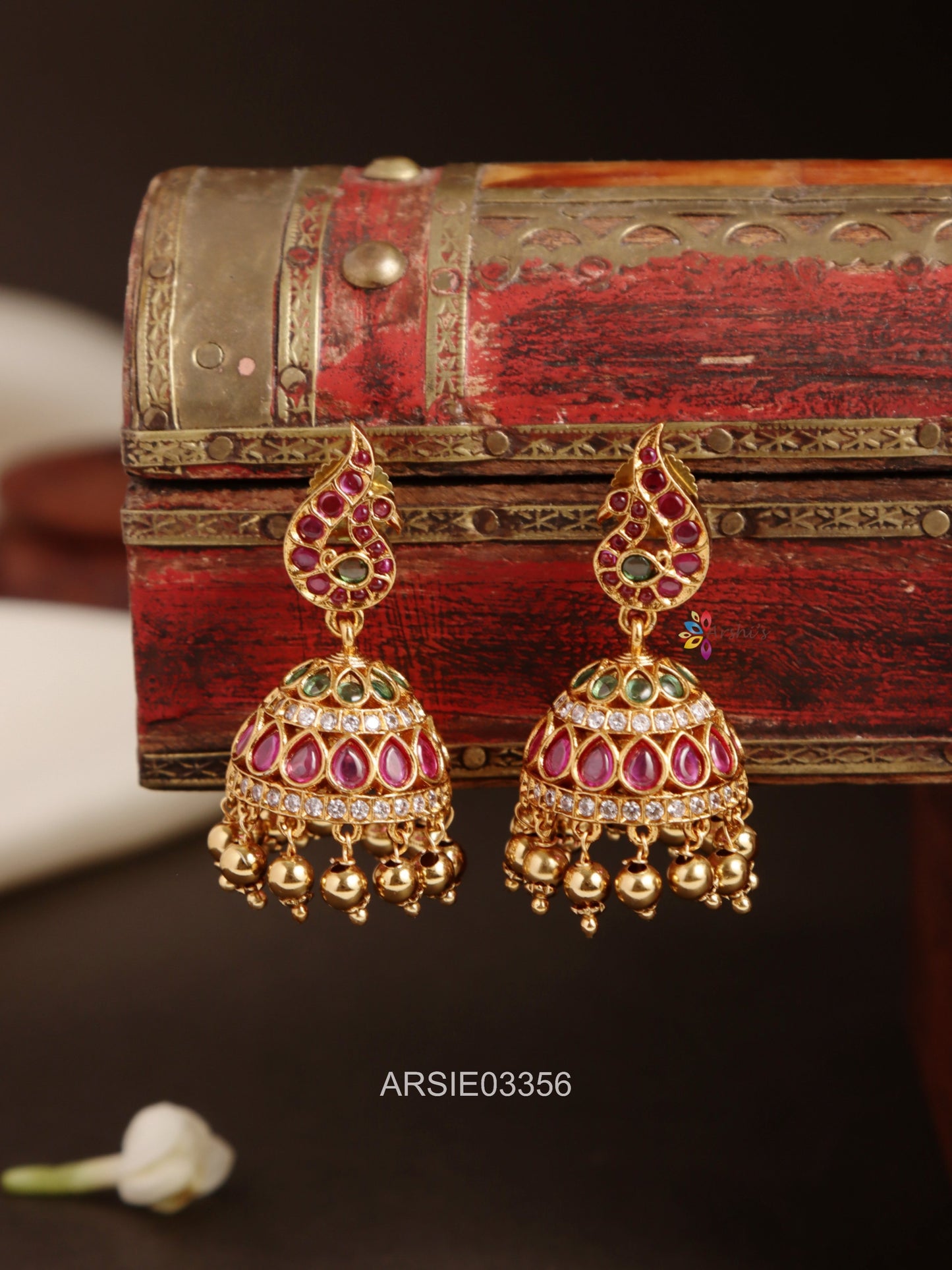 Peacock Kemp Stone Jhumka