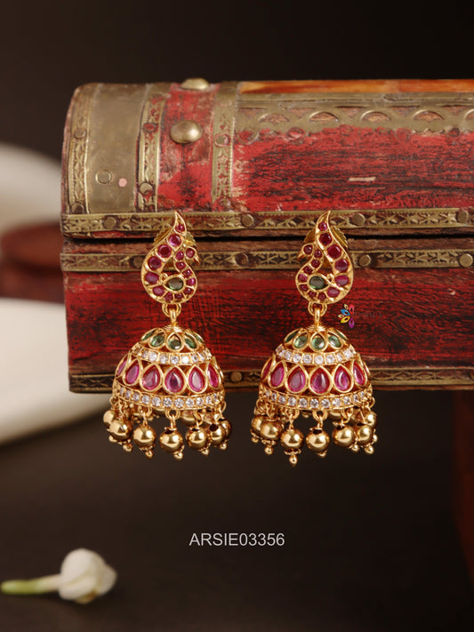 Peacock Kemp Stone Jhumka