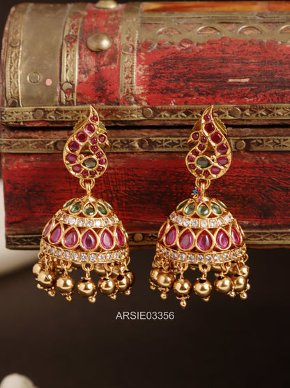 Peacock Kemp Stone Jhumka