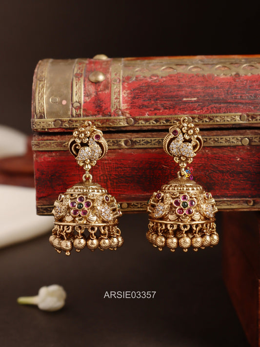 Antique Peacock and Flower Jhumka