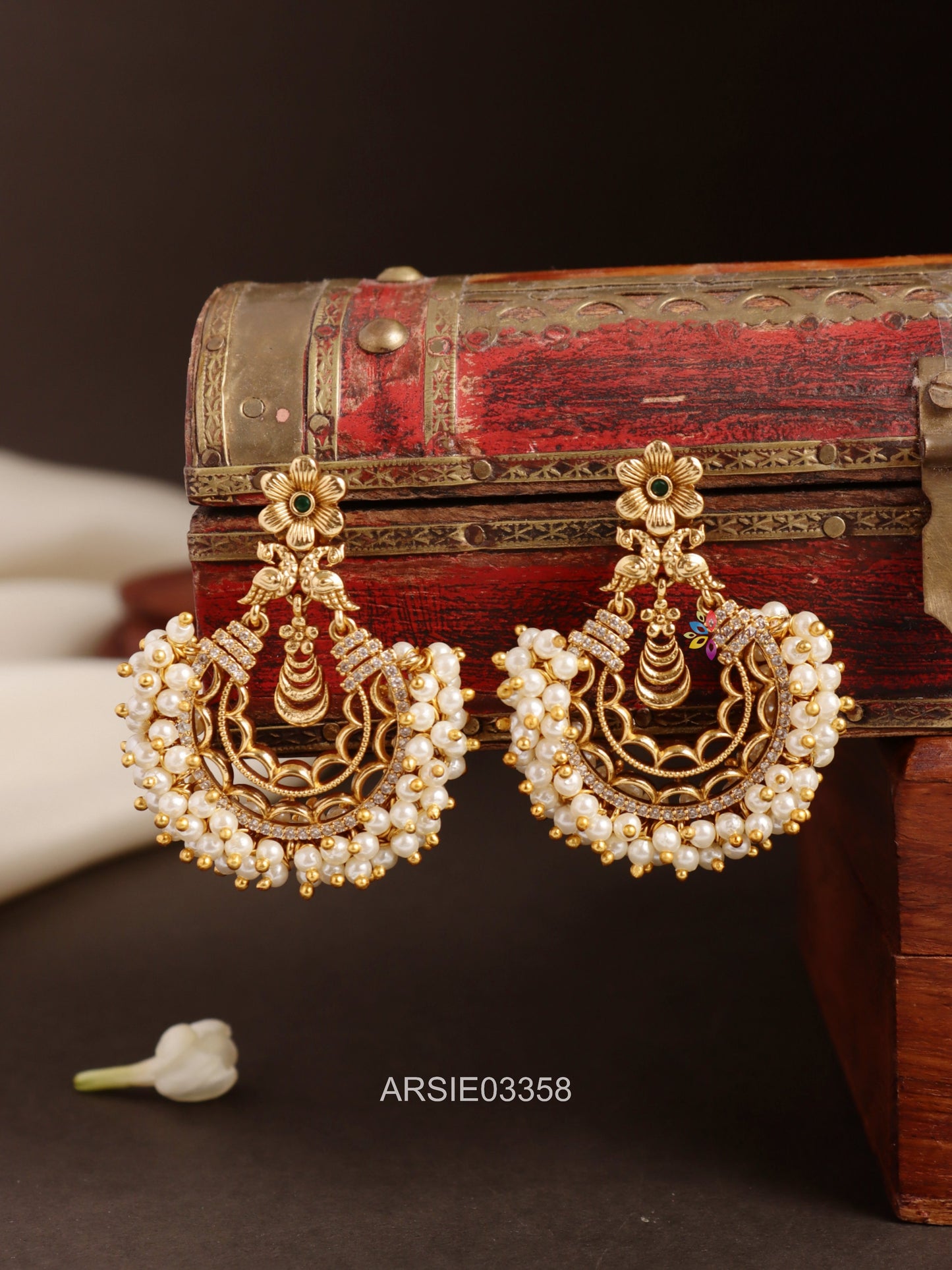 Pearl Studded Chandbali Earrings
