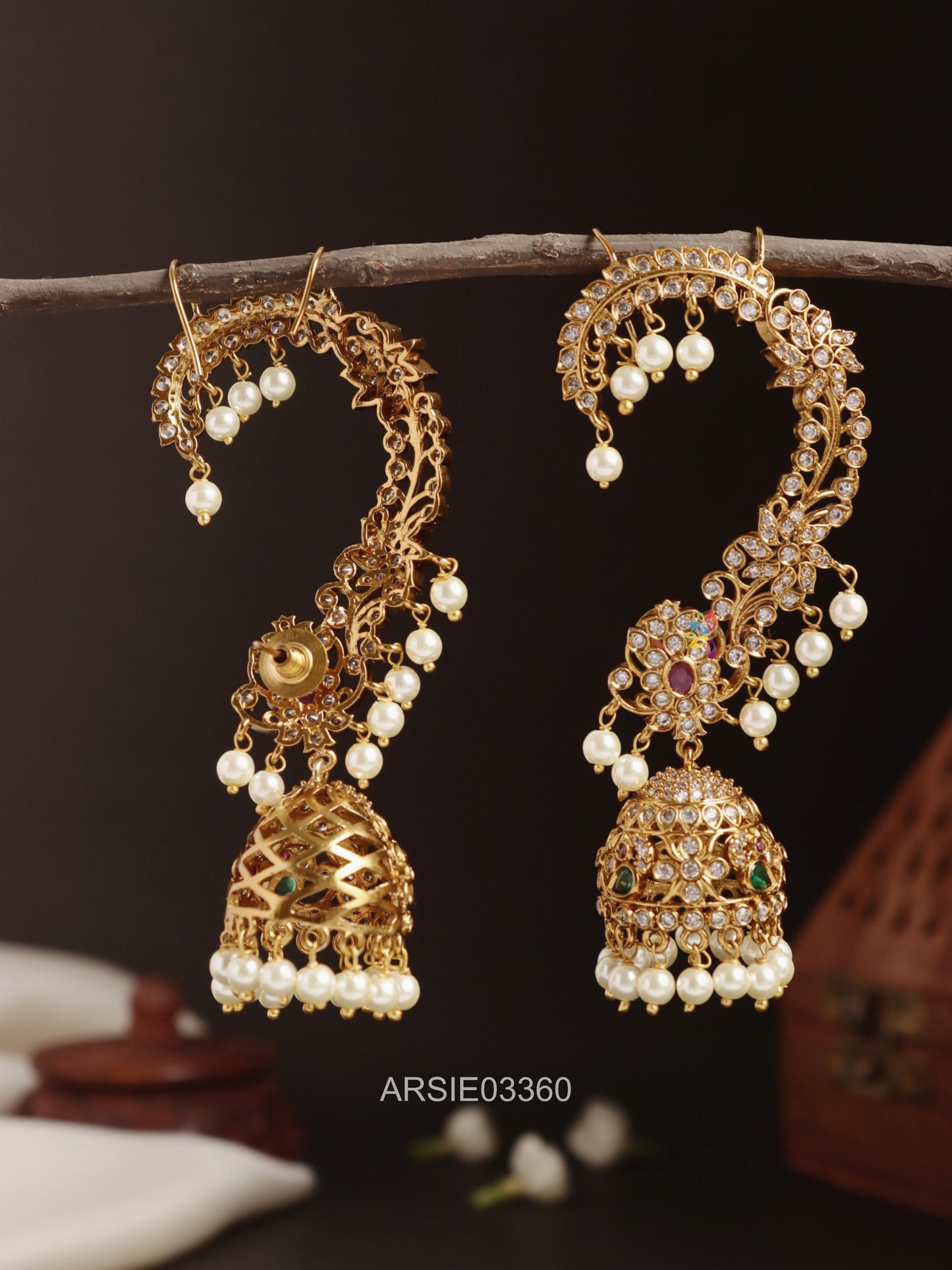Stone and Pearl Earcuff Jhumka