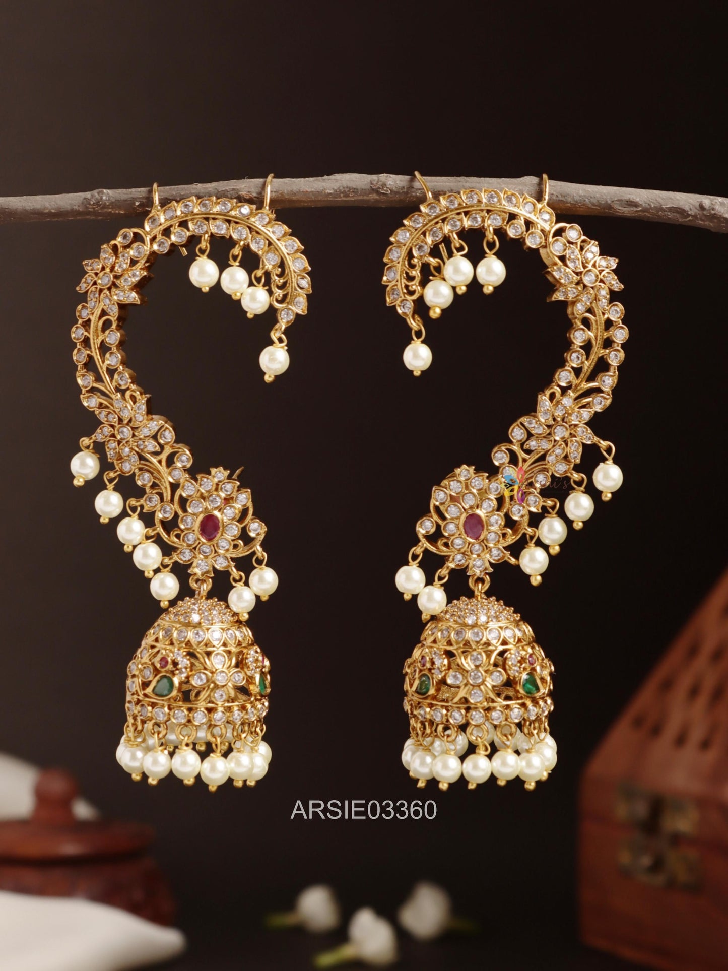 Stone and Pearl Earcuff Jhumka