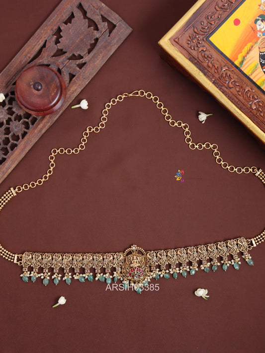 Lakshmi Peacock Green Bead Chain Hipbelt