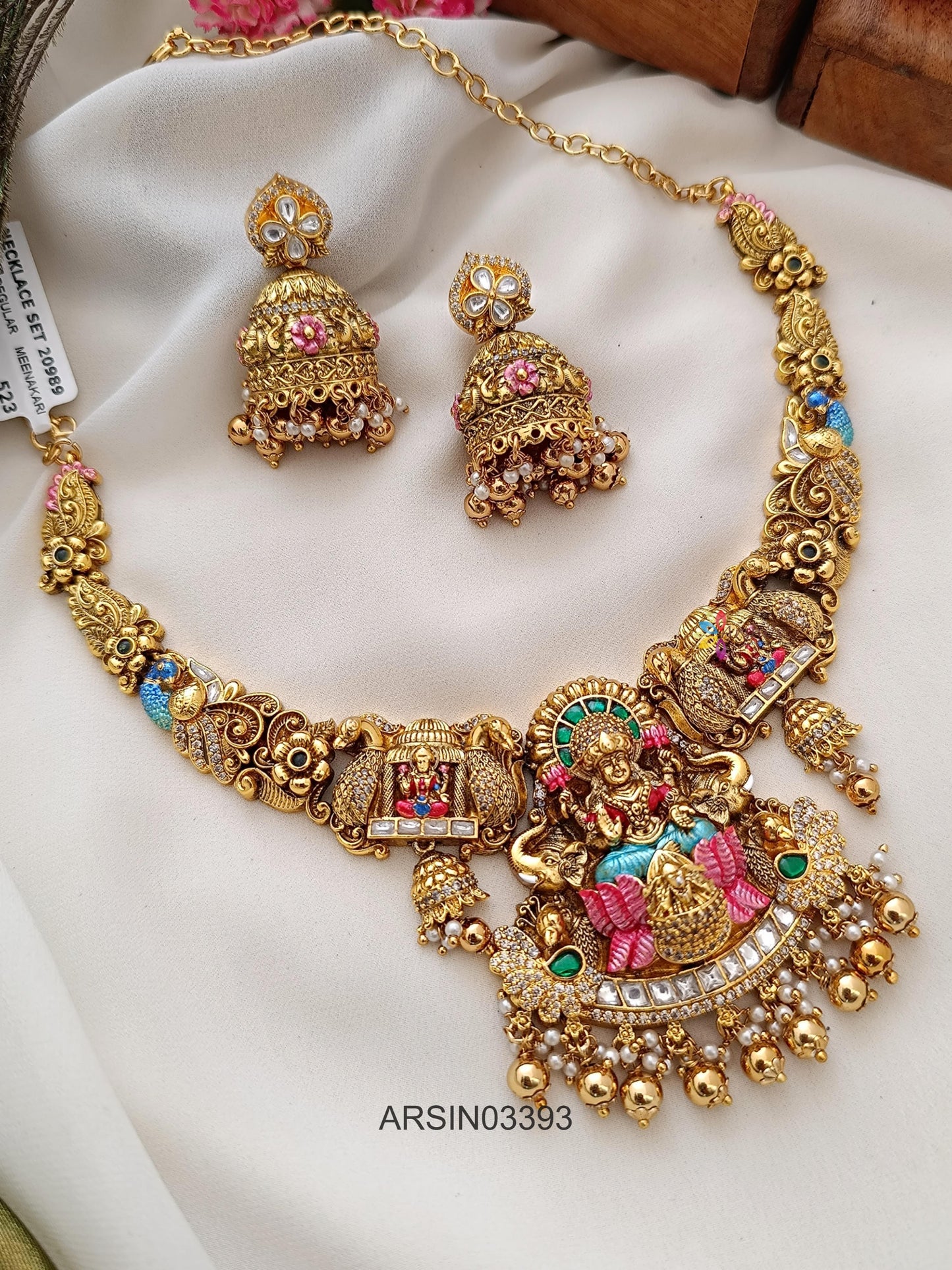 Bridal 3D Enamel Gold Bead Drops Necklace