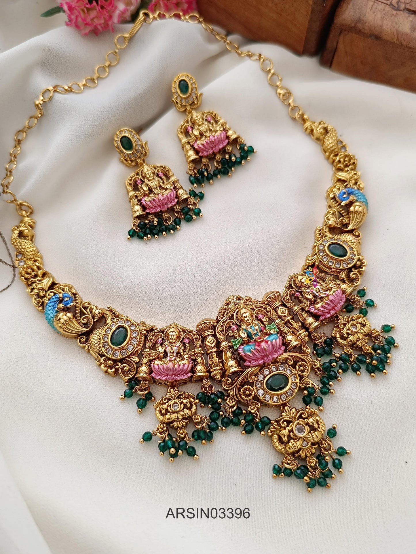 Bridal 3D Enamel Green Drops Necklace