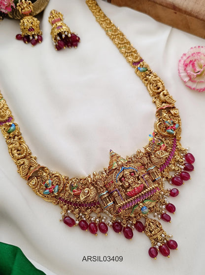 3D Enamel Lakshmi Red Bead Drop Long Haram