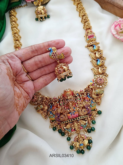 3D Enamel Lakshmi Green Bead Drop Long Haram