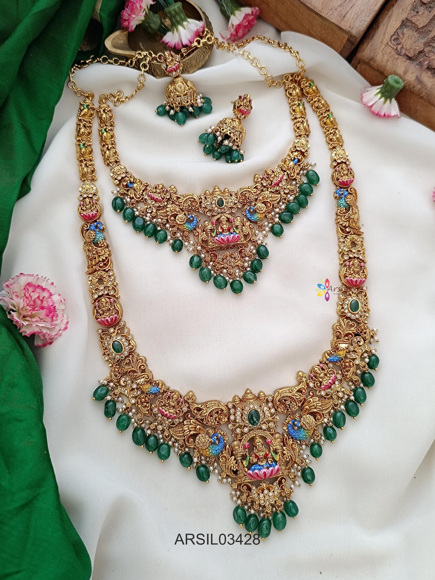 3D Enamel Green Drop Bridal Jewellery Set