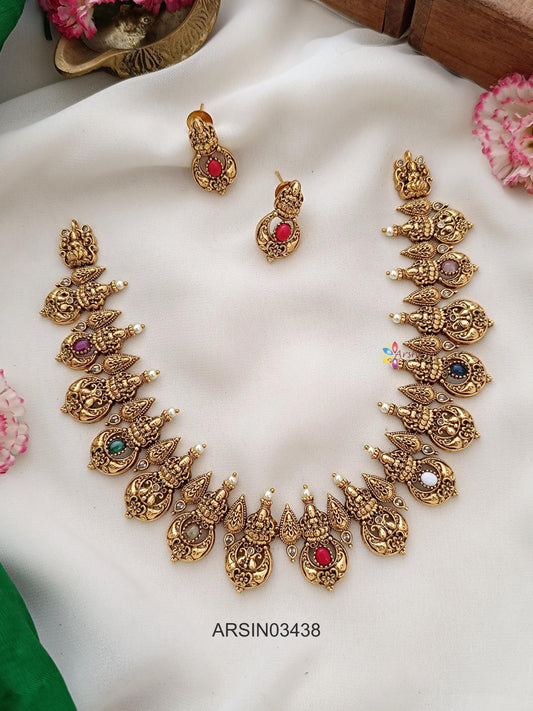 Antique Temple Navarathna Necklace