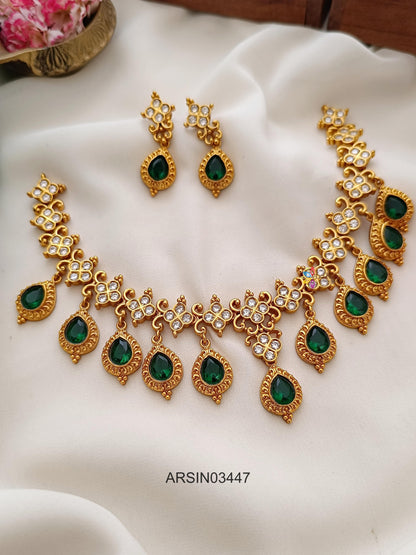 AD Stone with Green Stone Tear Drop Necklace