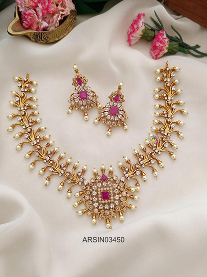 Ruby Stone Pearls Necklace