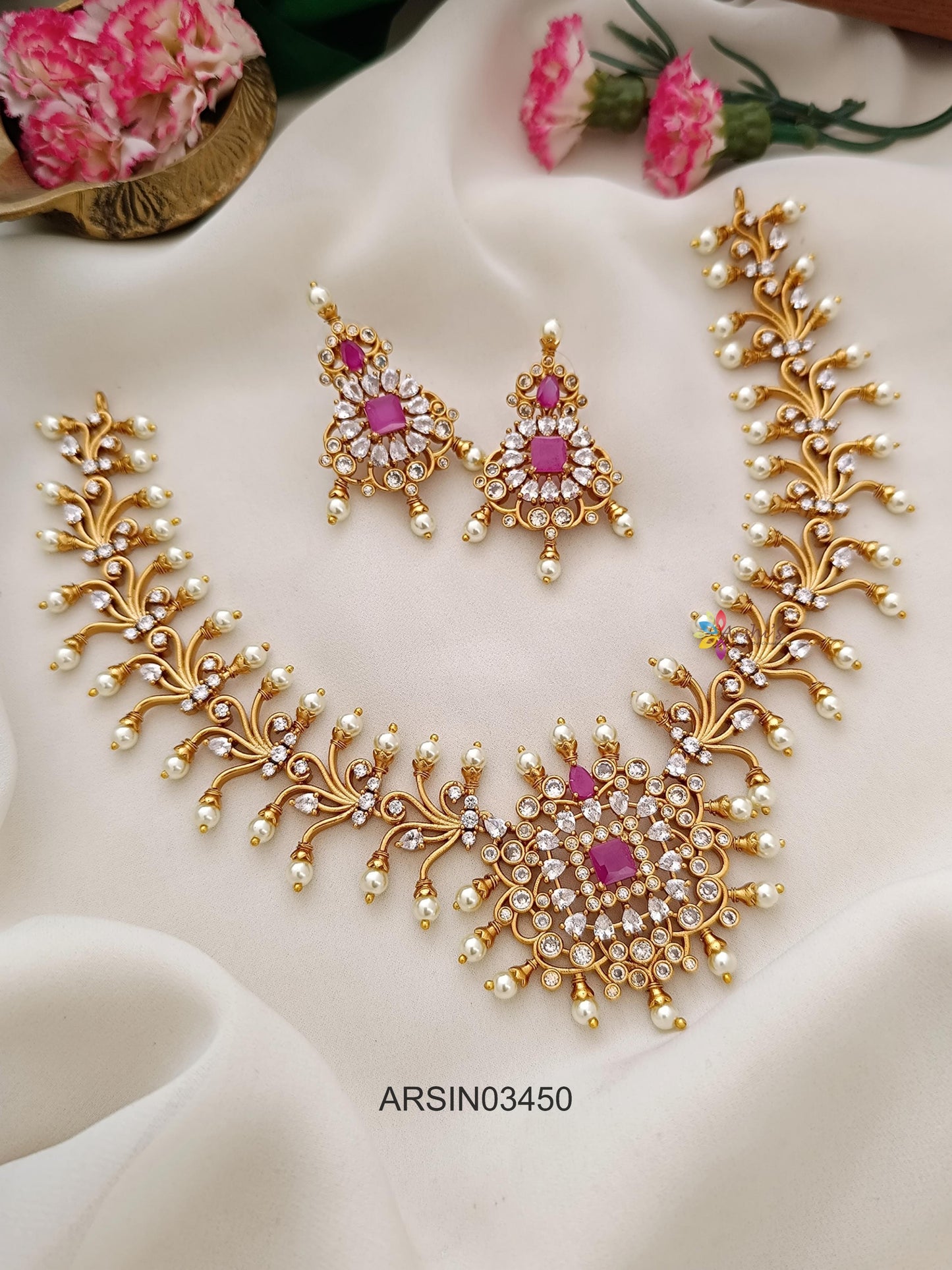 Ruby Stone Pearls Necklace