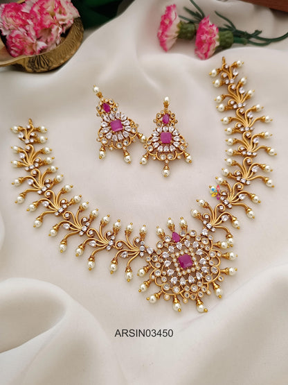 Ruby Stone Pearls Necklace