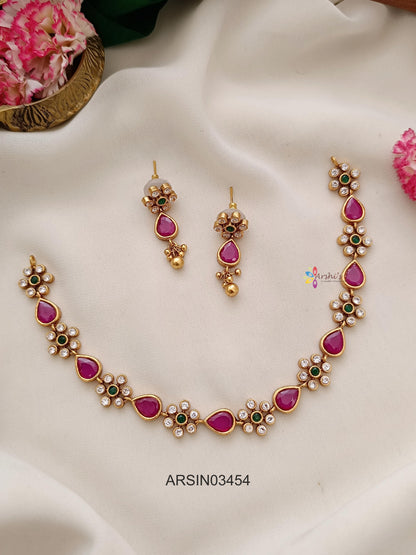 Simple Ruby and Emerald Stone Necklace