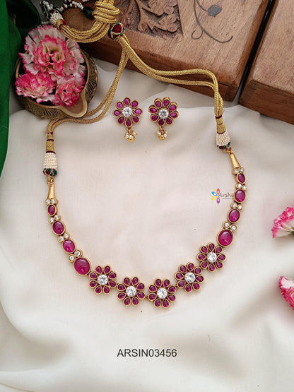 Ruby Flower Design Necklace